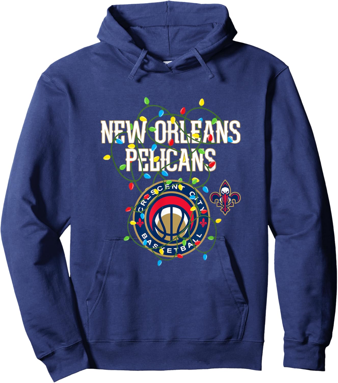 NBA New Orleans Pelicans Christmas Lights Holiday Hoodie - Hoodie | Navy