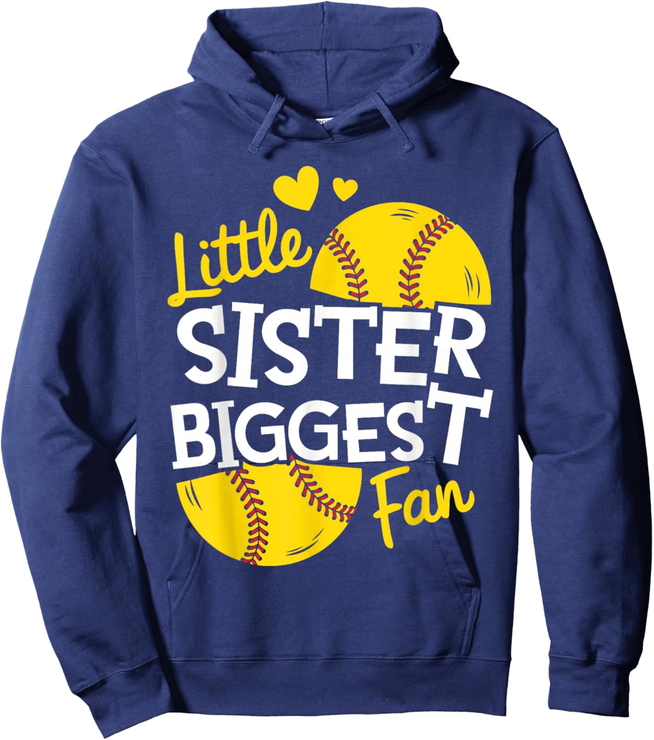 Softball Little Sister Biggest Fan Teen Girls Baby Kids Cute Hoodie - Hoodie | Navy