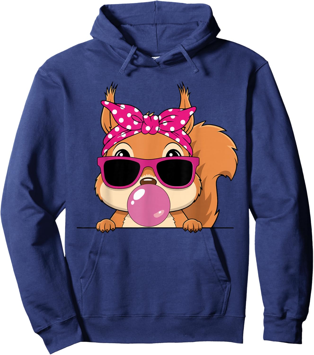 Squirrel Kawaii Girl Pink Bandana Funny Squirrel Bubblegum Hoodie - Hoodie | Navy