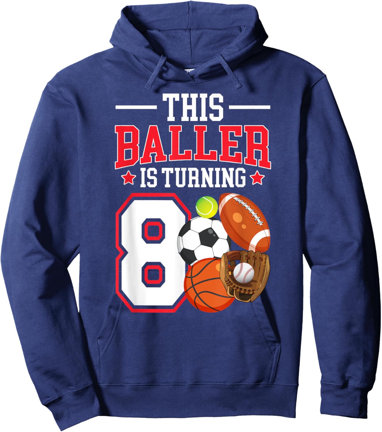 8th Birthday Sports Birthday Theme 8 Year Old Boy Hoodie - Hoodie | Navy