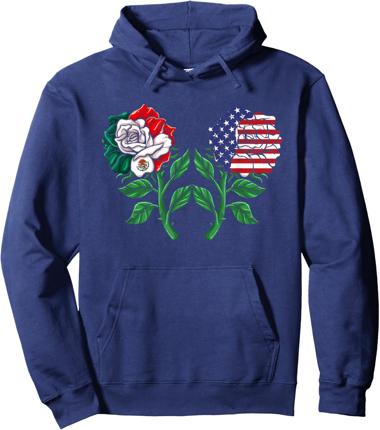 Mexico US Flag Mexican Flag American Flag Rose Hoodie - Hoodie | Navy