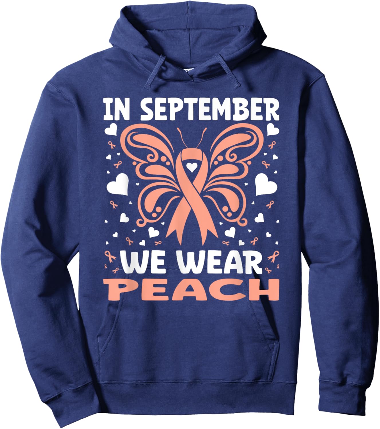 In September We Wear Peach Endometrial Cancer Uterine Hoodie - Hoodie | Navy