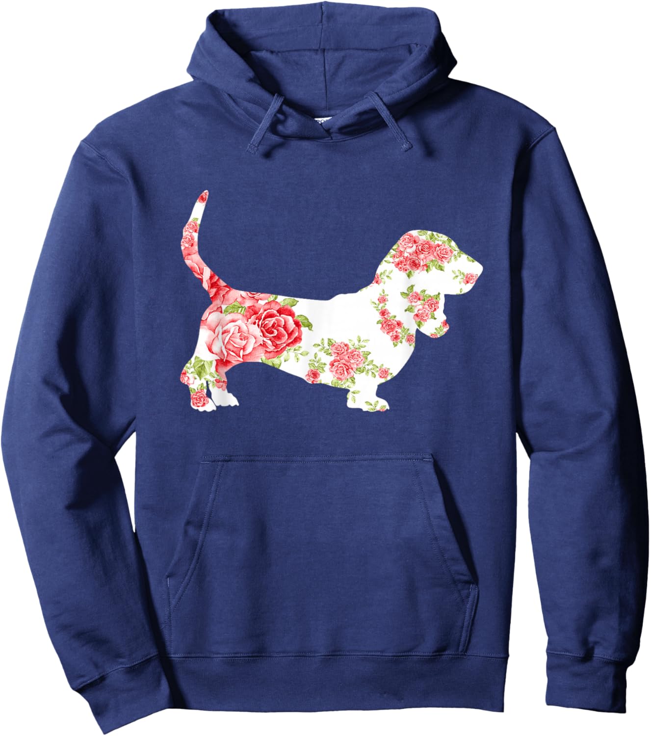 Basset Hound Flower Funny Dog Silhouette Floral Women Men Hoodie - Hoodie | Navy