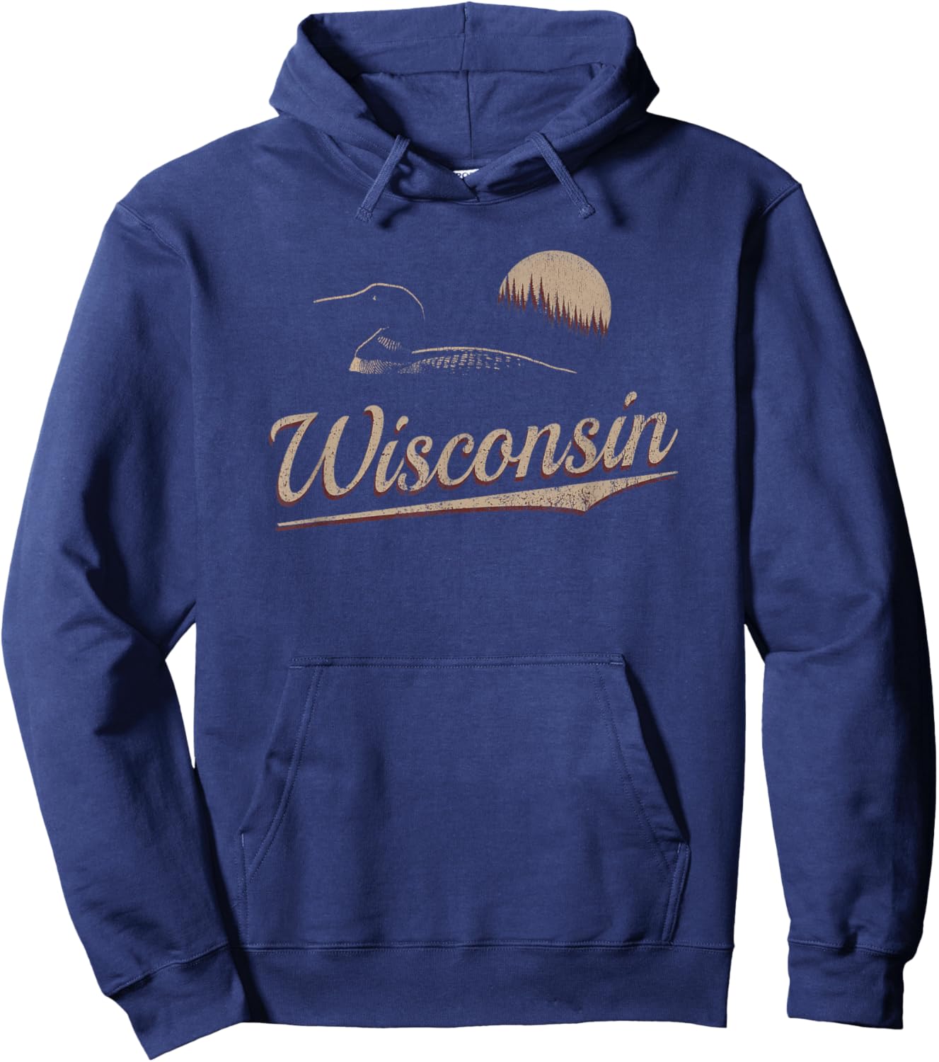 Wisconsin - Loon and Trees - Retro Wisconsin Hoodie - Hoodie | Navy