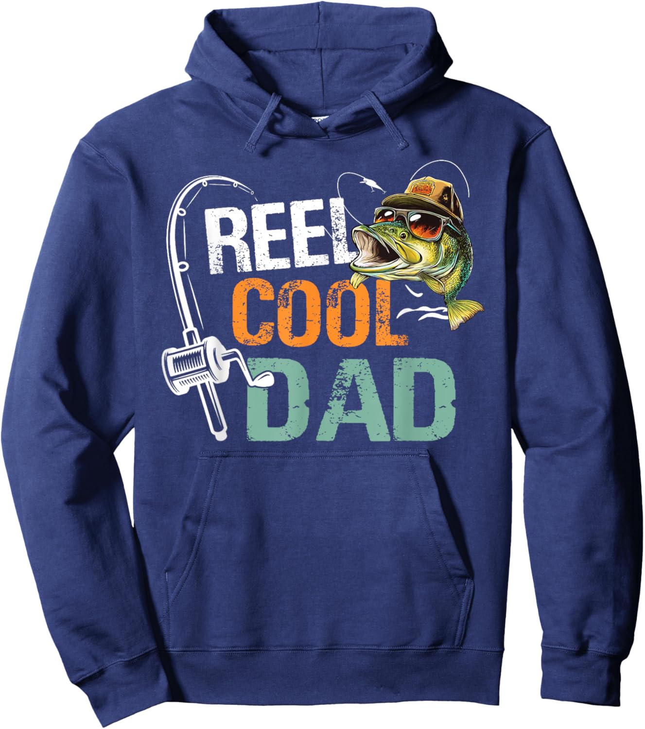 Reel Cool Dad Fishing Dad Birthday Vintage Hoodie - Hoodie | Navy