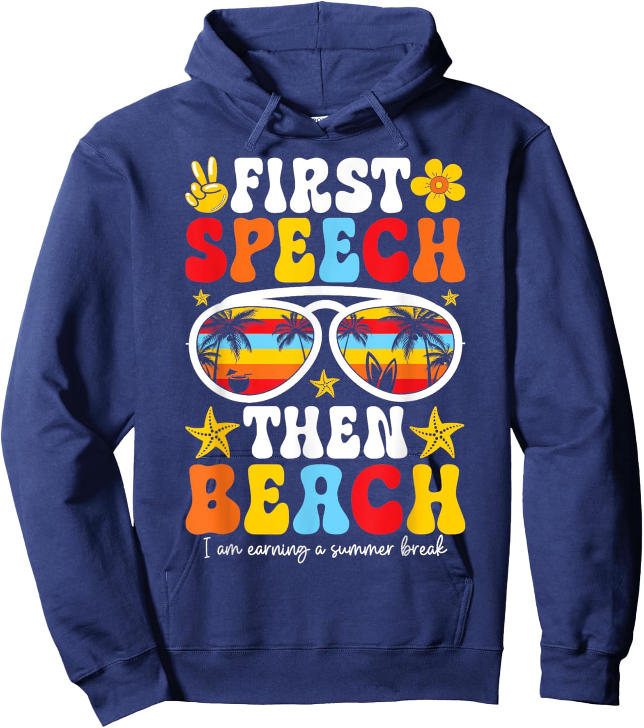 Groovy Speech Therapy Summer Break Retro Therapist Vibes Hoodie - Hoodie | Navy
