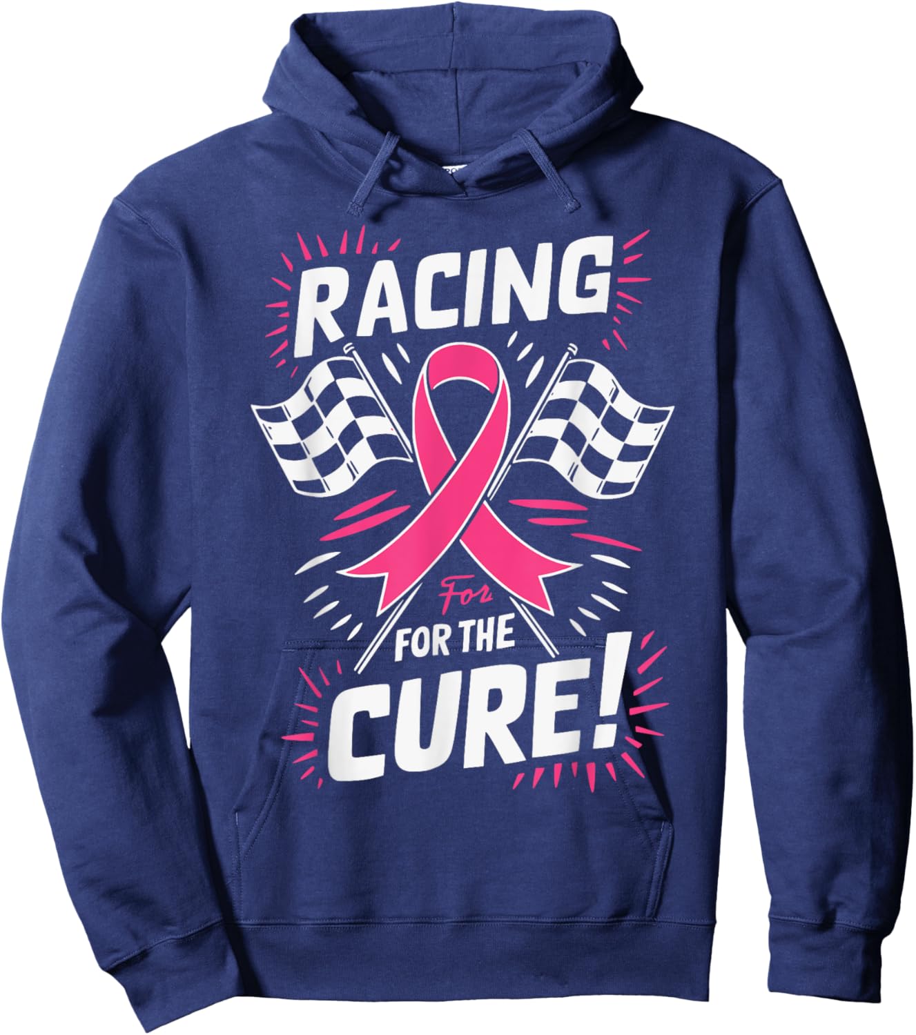 Pink Ribbon Breast Cancer Awareness Racing for a Cure Hoodie - Hoodie | Navy