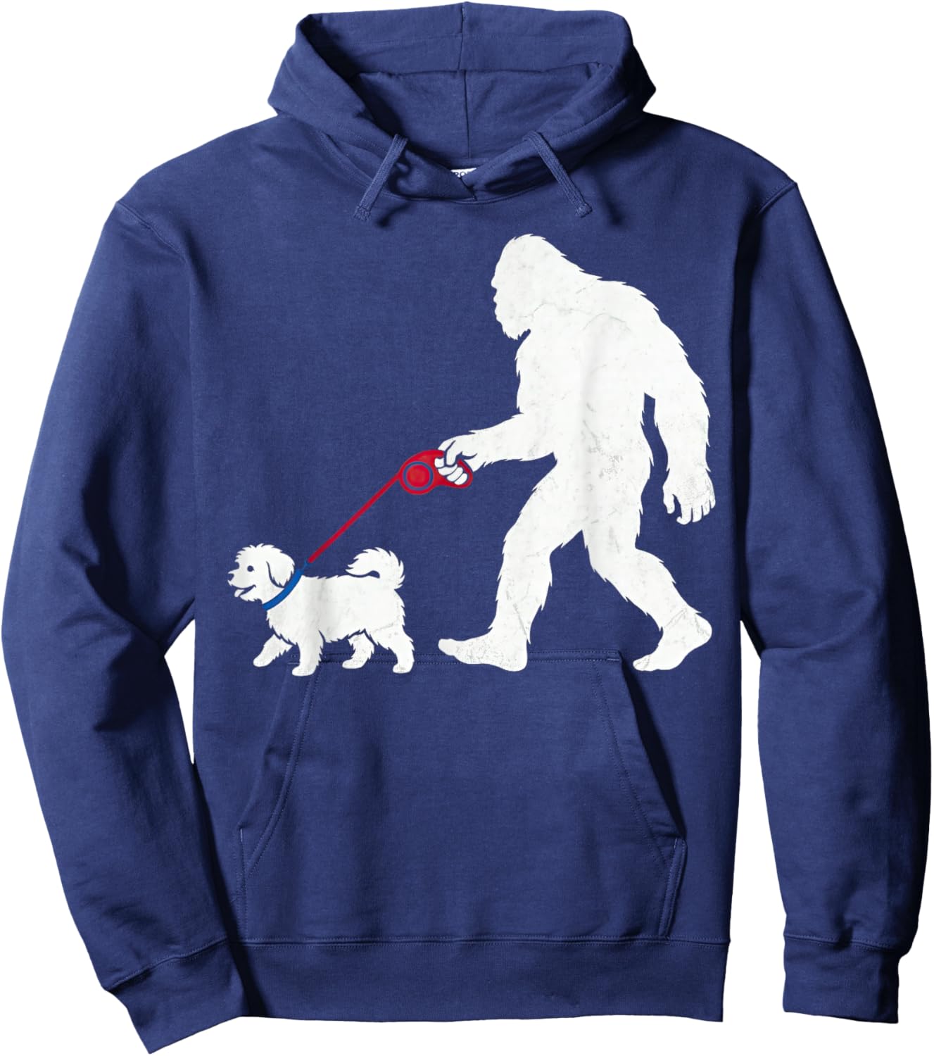 Retro Bigfoot Walking Maltese Dog Funny Sasquatch Hoodie - Hoodie | Navy