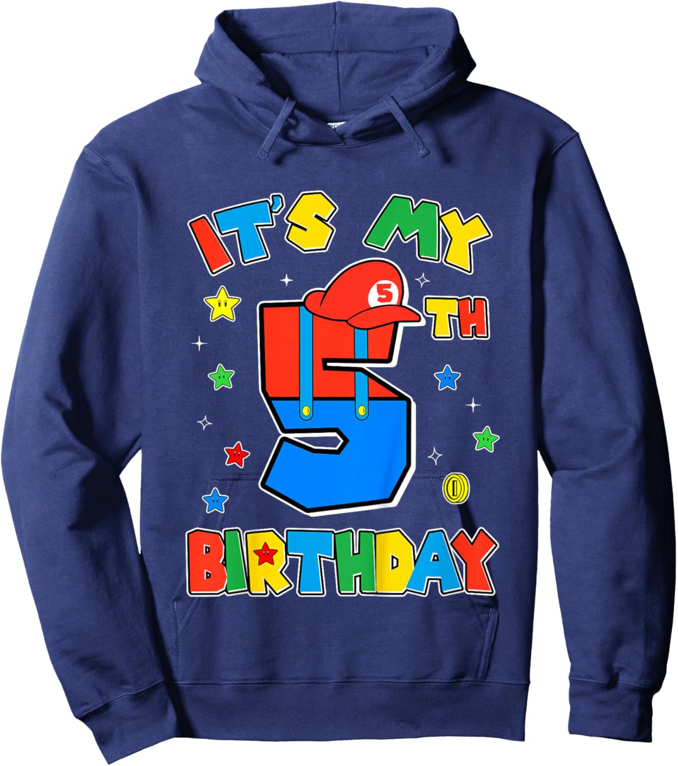 Kids 5th Birthday Boy Super Gamer Gaming Theme B-day Party Boys Hoodie - Hoodie | Navy