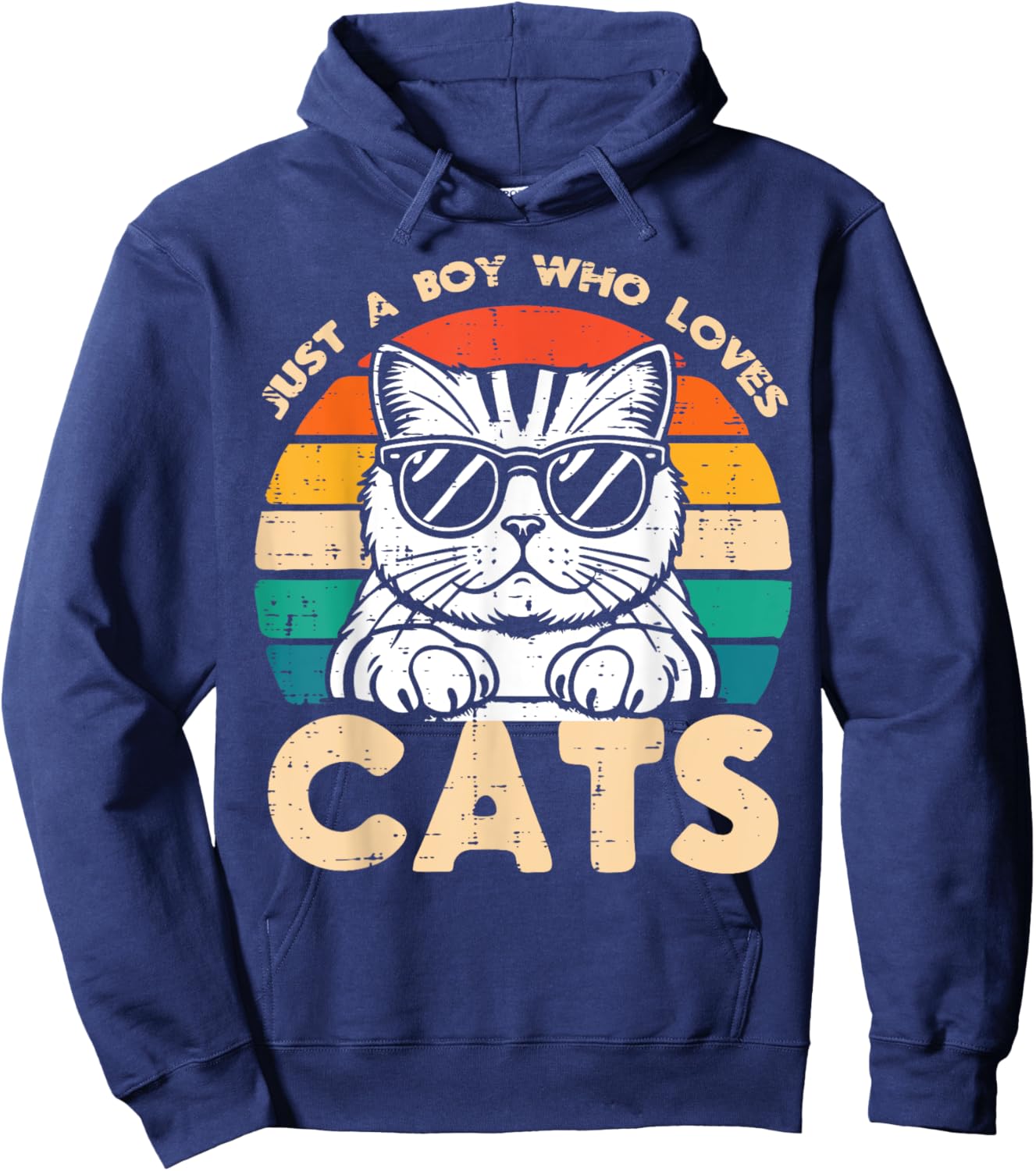 Just A Boy Who Loves Cats Retro Kitten Boys Kids Toddler Men Hoodie - Hoodie | Navy