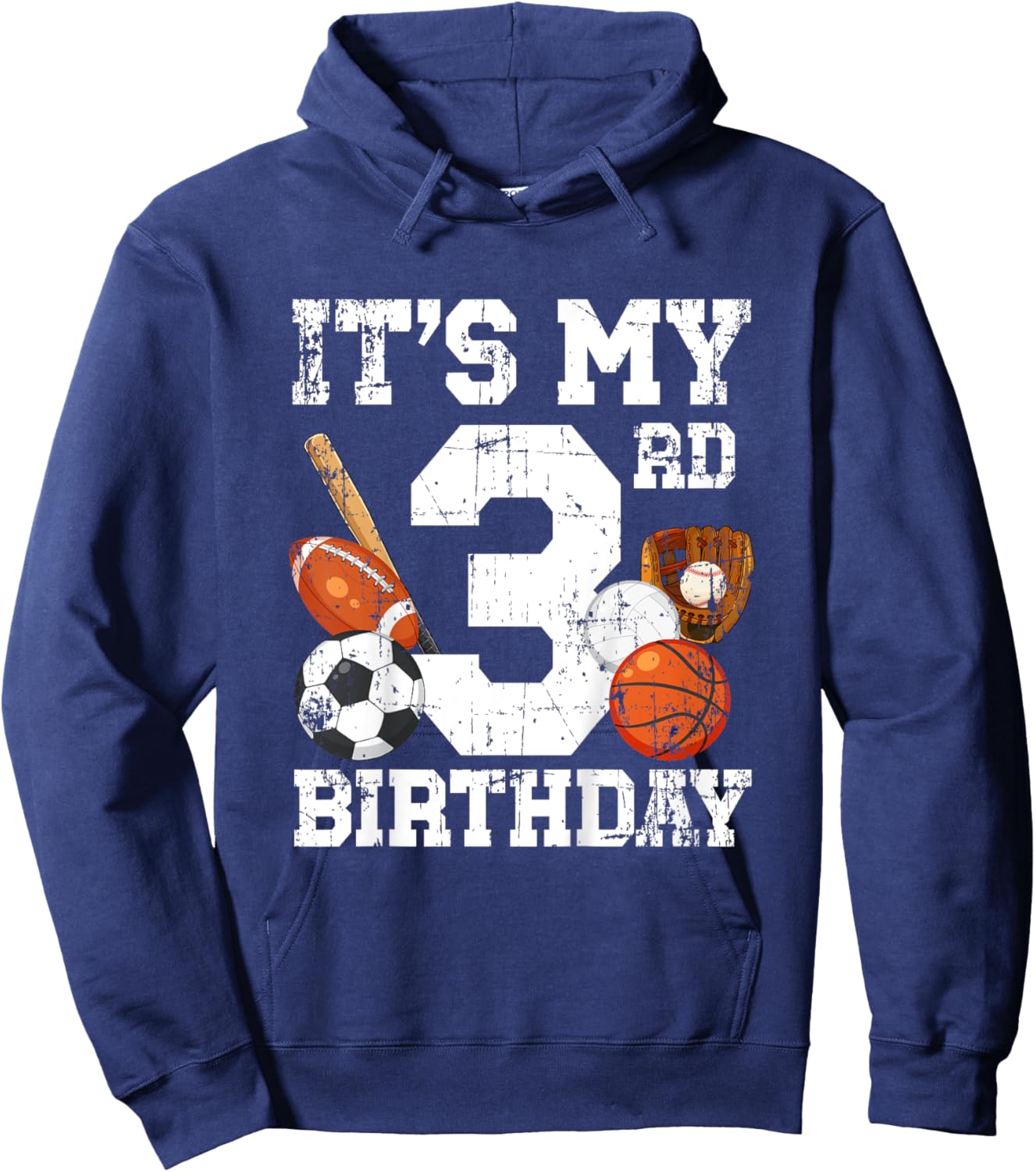 Kids 3rd Birthday Sports Birthday Party Three Year Old Boy Bday Hoodie - Hoodie | Navy