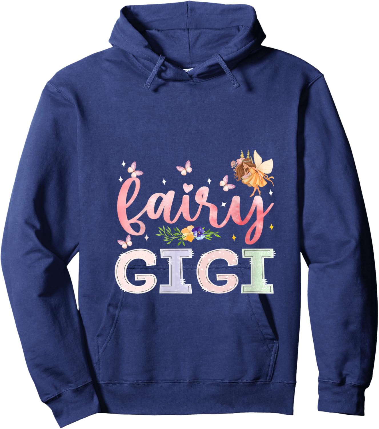Women's Fairy Gigi Magical Floral Birthday Girl Fairytale Family V-Neck Hoodie - Hoodie | Navy