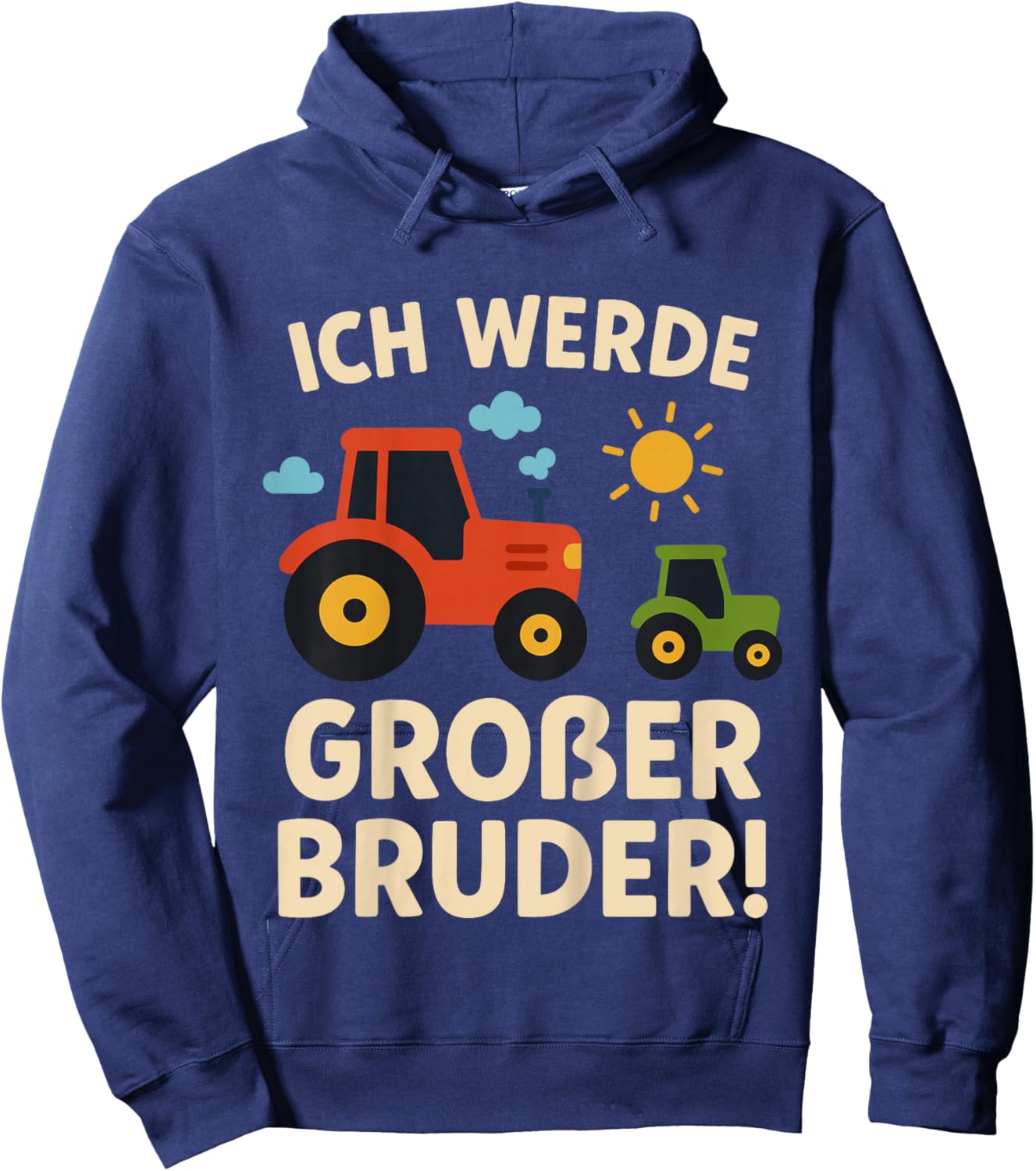Children's with German Text "Ich Werde Großer Bruder Tractor" Farm Hoodie - Hoodie | Navy