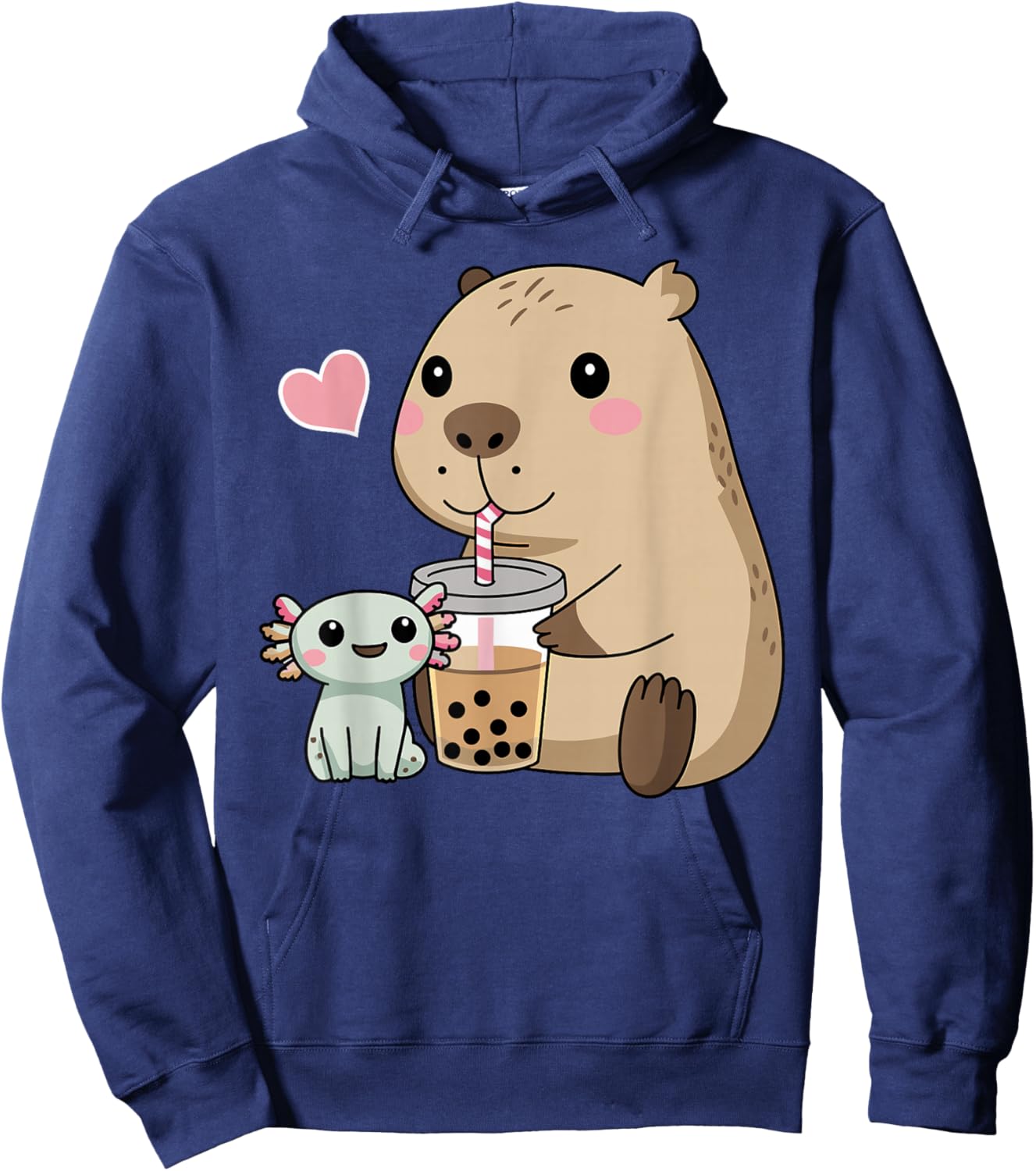 Cute Axolotl Lover Capybara Kawaii Anime Drinking Bubble Tea Hoodie - Hoodie | Navy