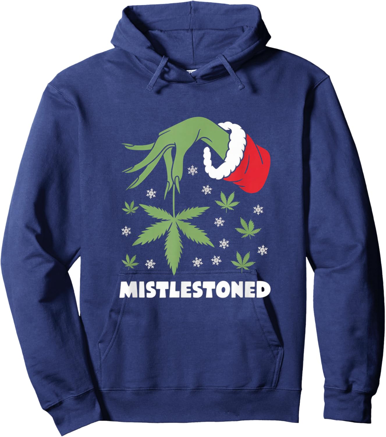 Mistlestoned Weed Leaf Cannabis & Marijuana Ugly Christmas Hoodie - Hoodie | Navy