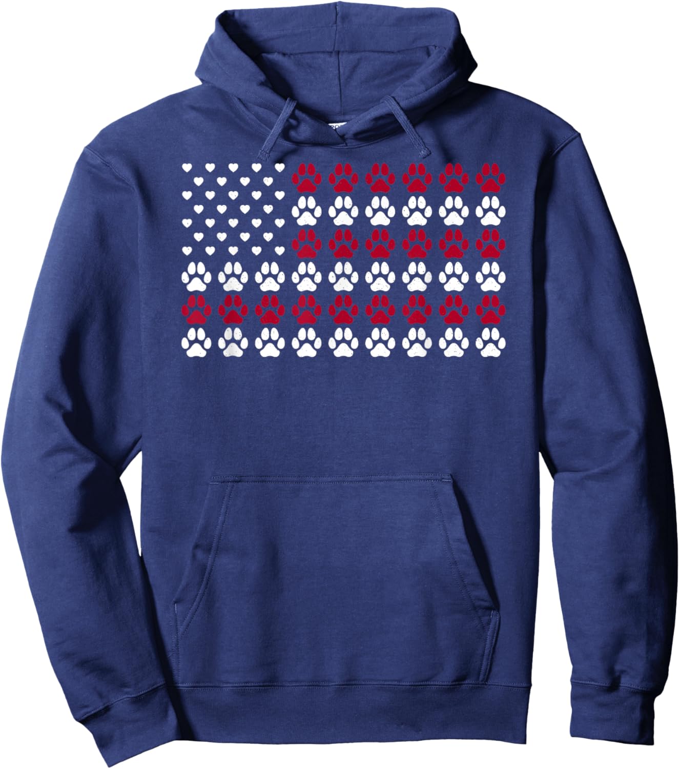 USA Flag Dogs paw Heart Distressed American Flag Dog Paw Hoodie - Hoodie | Navy