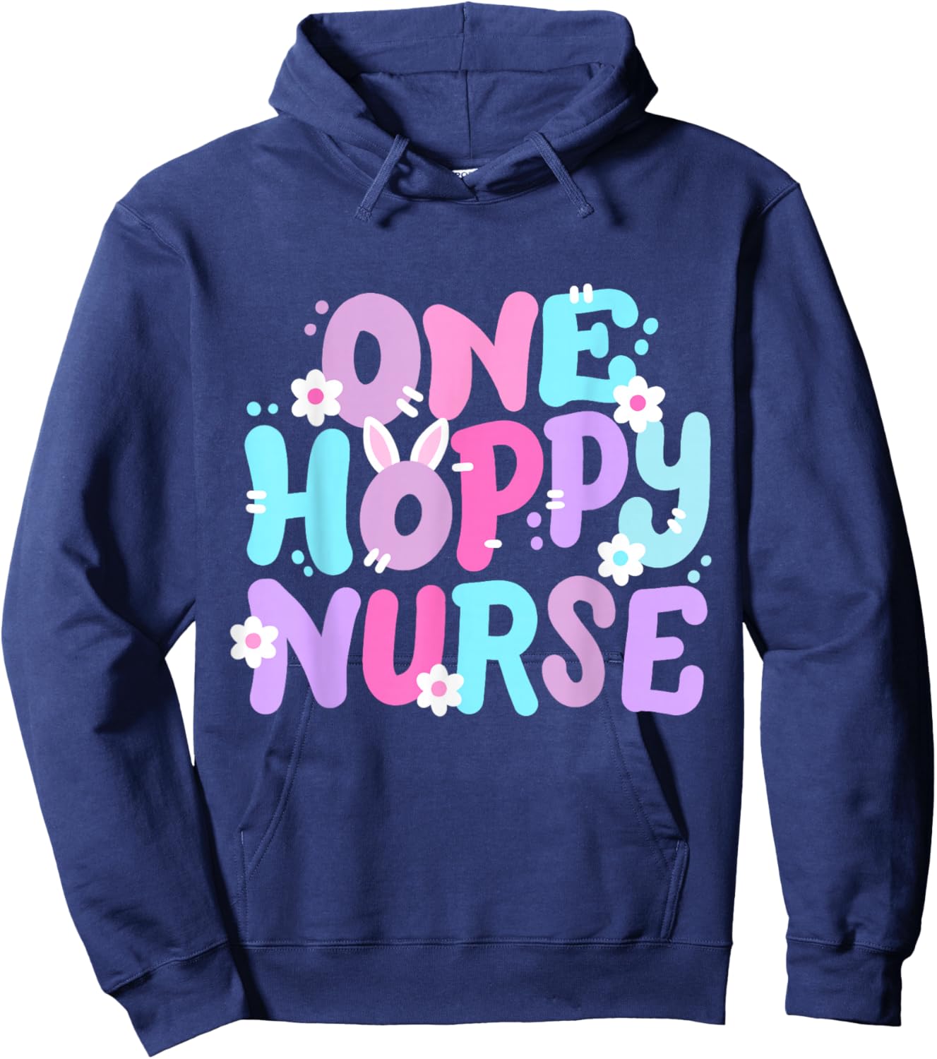 One Hoppy Nurse Retro Groovy Happy Easter Bunny Women Hoodie - Hoodie | Navy