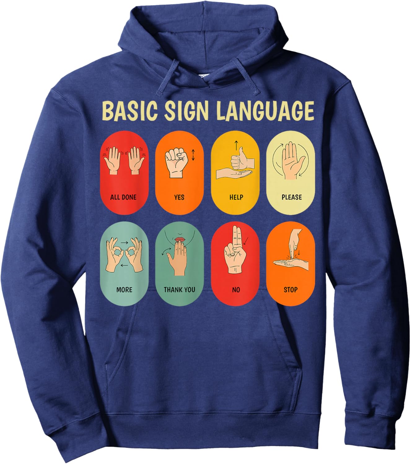 Basic Sign Language Learn ASL Alphabet for Beginners Hoodie - Hoodie | Navy