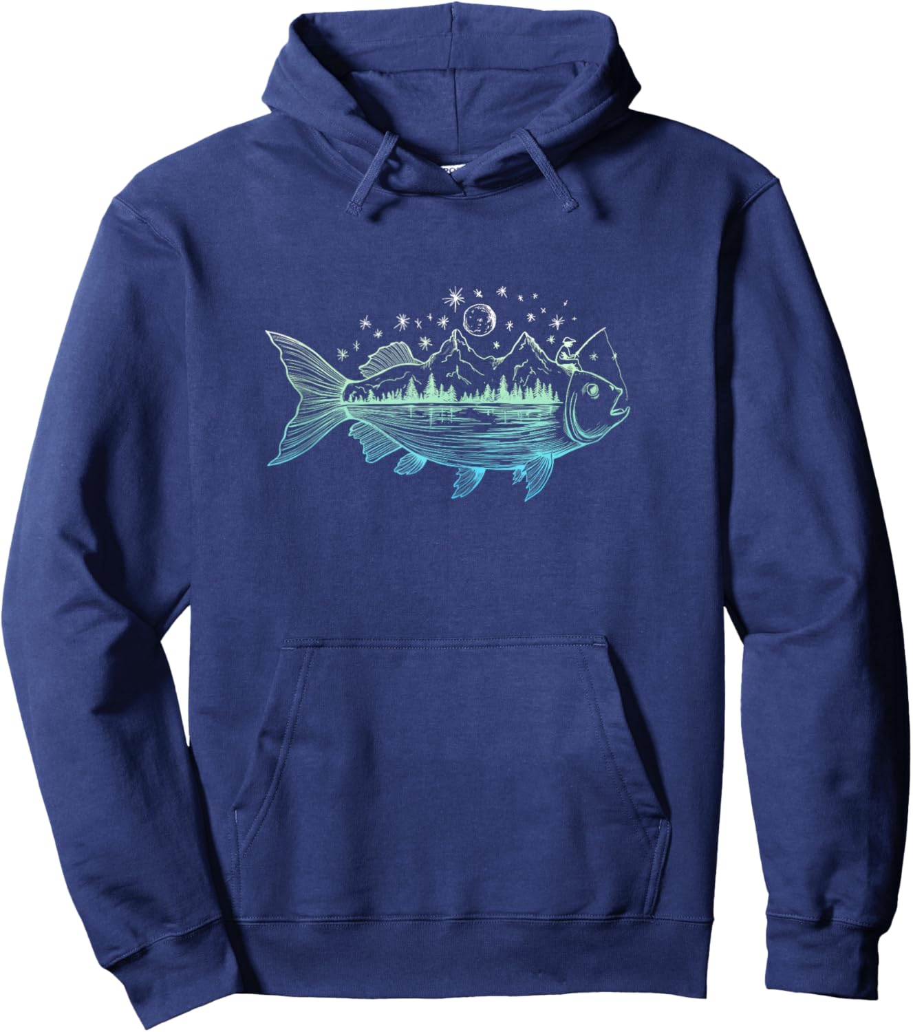 Cool Fish Shaped from Mountains Nature Scene Fishing Hoodie - Hoodie | Navy