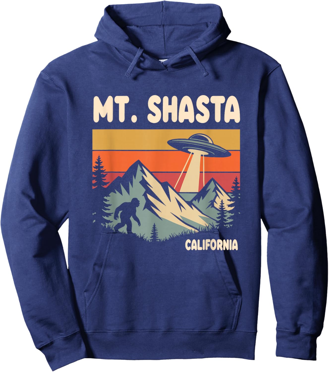 Mt. Shasta Alien UFO Bigfoot Retro Hoodie - Hoodie | Navy