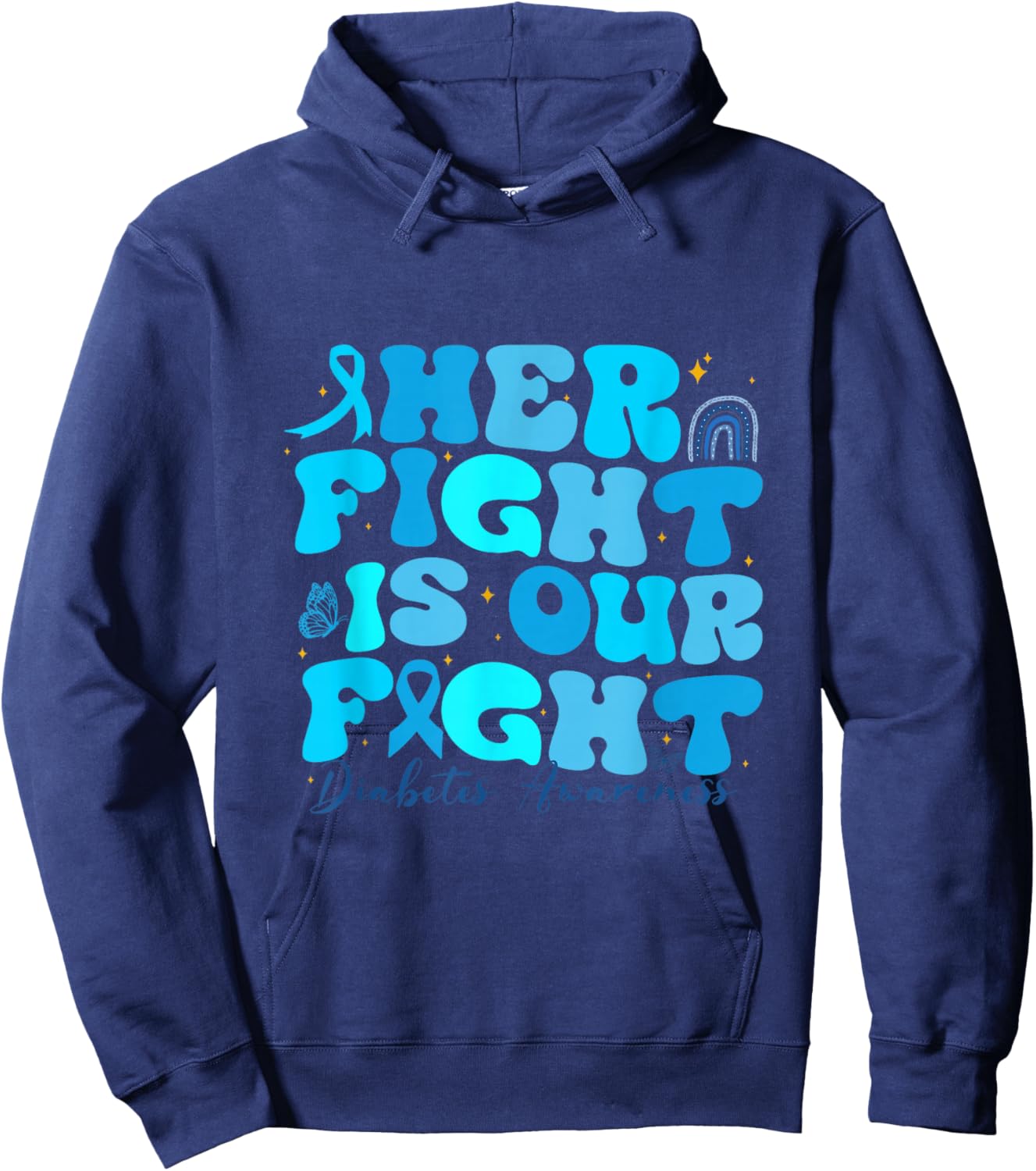 Retro Her Fight is Our Fight T1D Awareness Type 1 Diabetes Hoodie - Hoodie | Navy