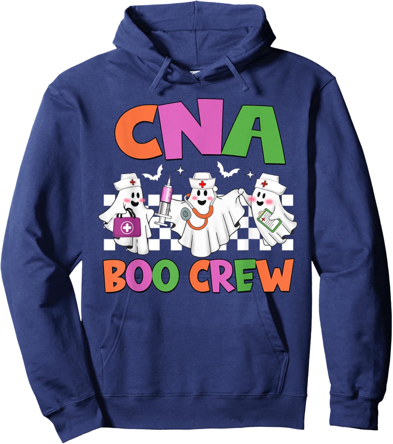 Retro CNA Boo Crew Nurse Funny Halloween Costumes Hoodie - Hoodie | Navy