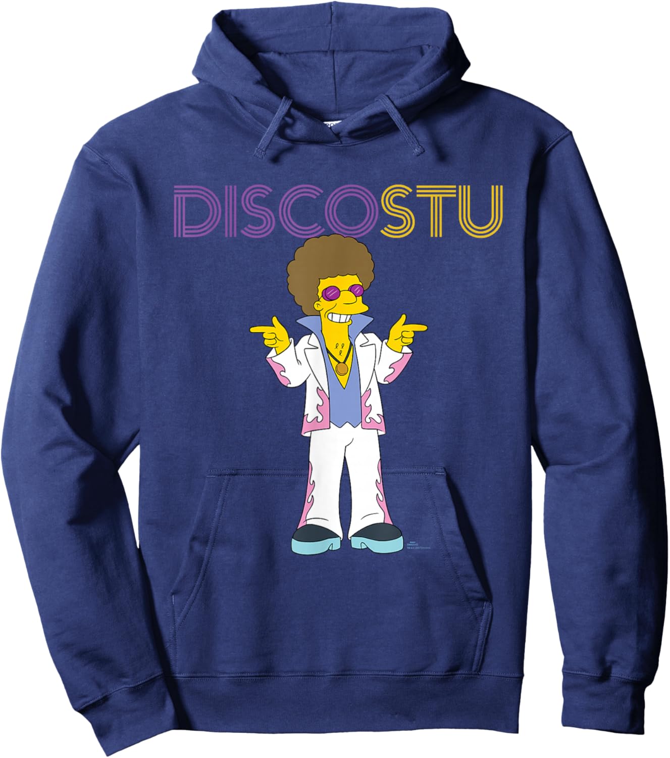 The Simpsons Disco Stu - -Adults & Kids - Black - Small - Short Sleeve - Crew Collar - Neon Name in Lights Design Hoodie - Hoodie | Navy