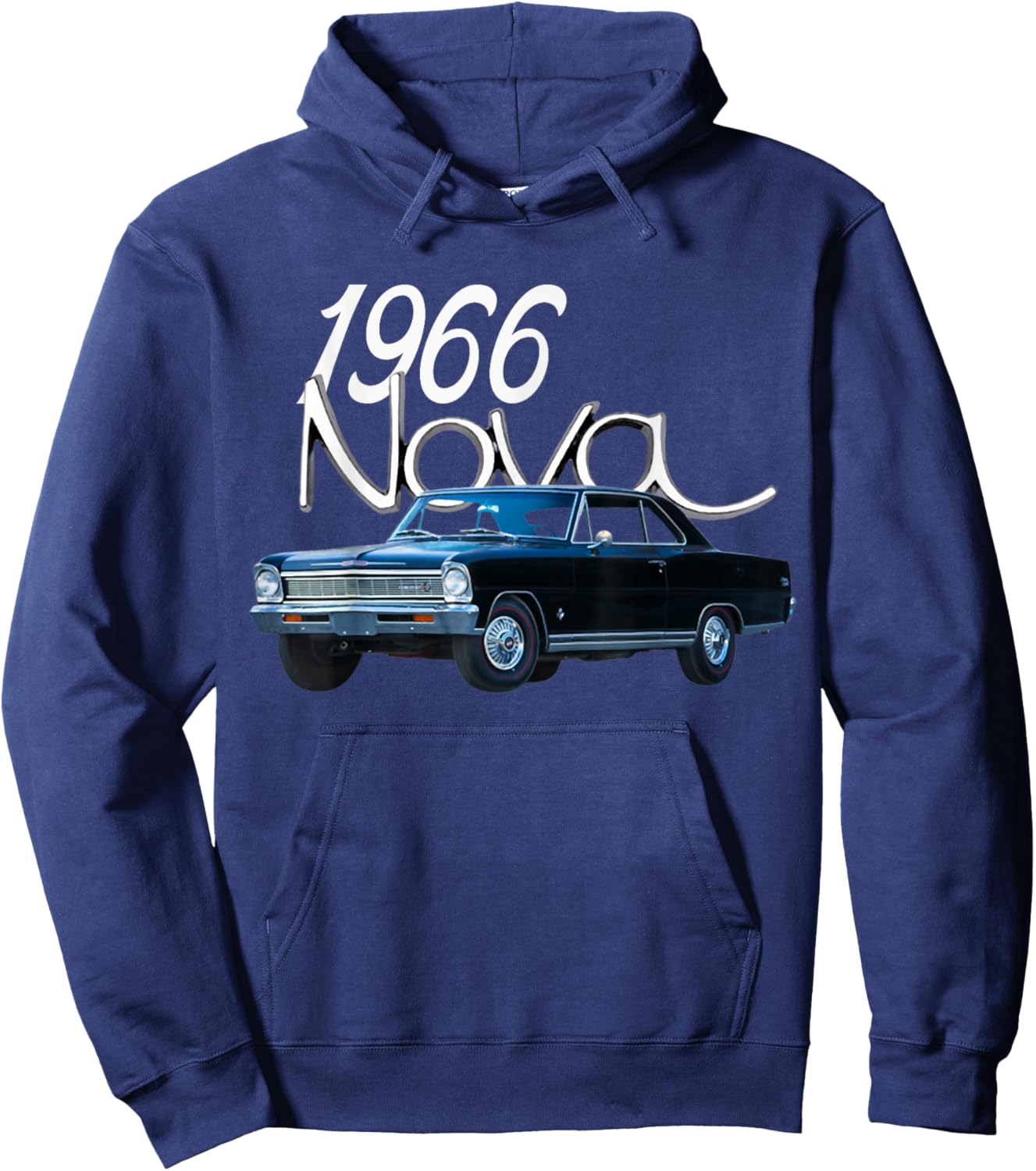 1966 66 Chevys Nova Classic Car Old School Muscle Blue Car Hoodie - Hoodie | Navy