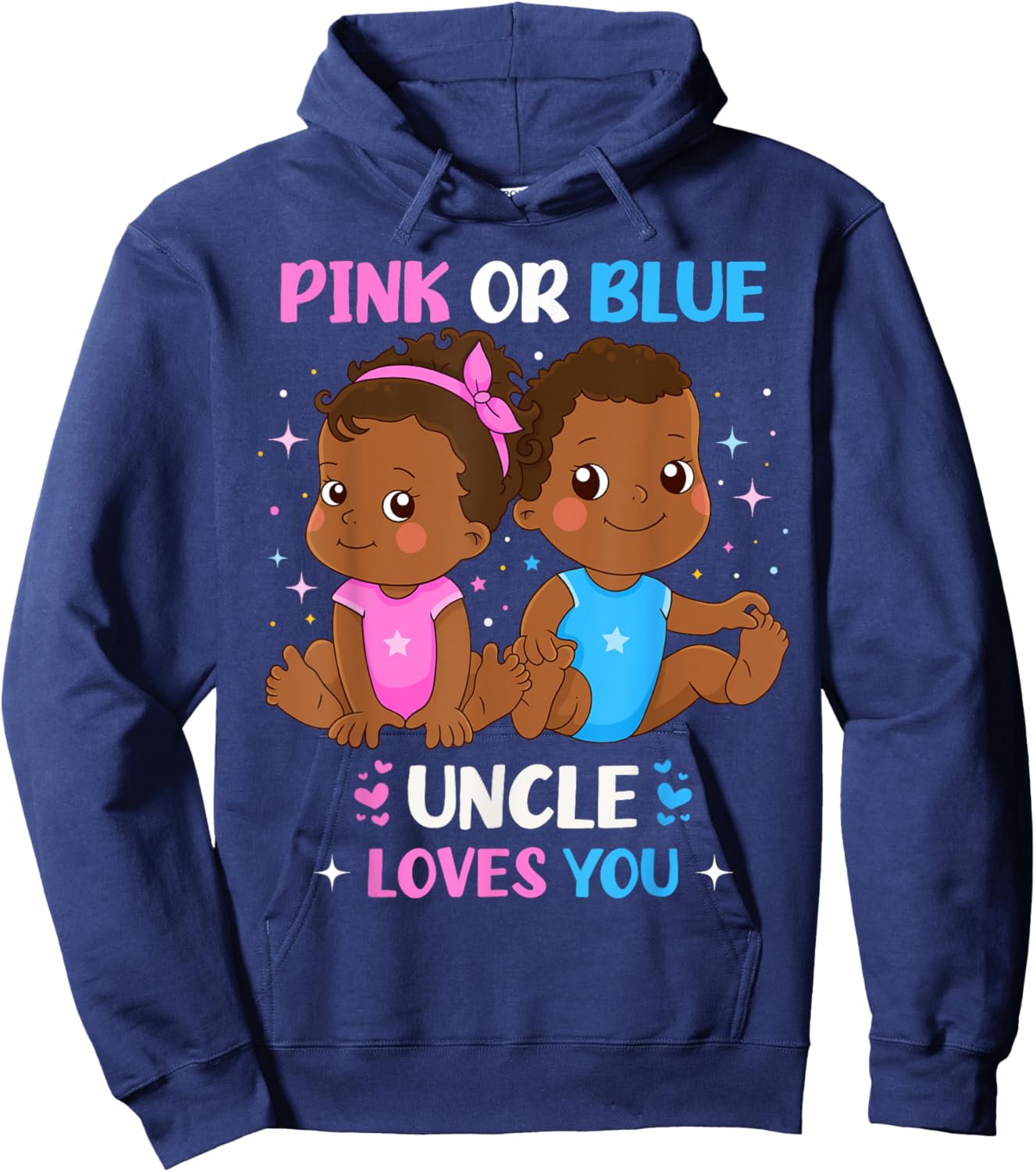 Pink or Blue Uncle Loves You Black Baby Gender Reveal Party Hoodie - Hoodie | Navy