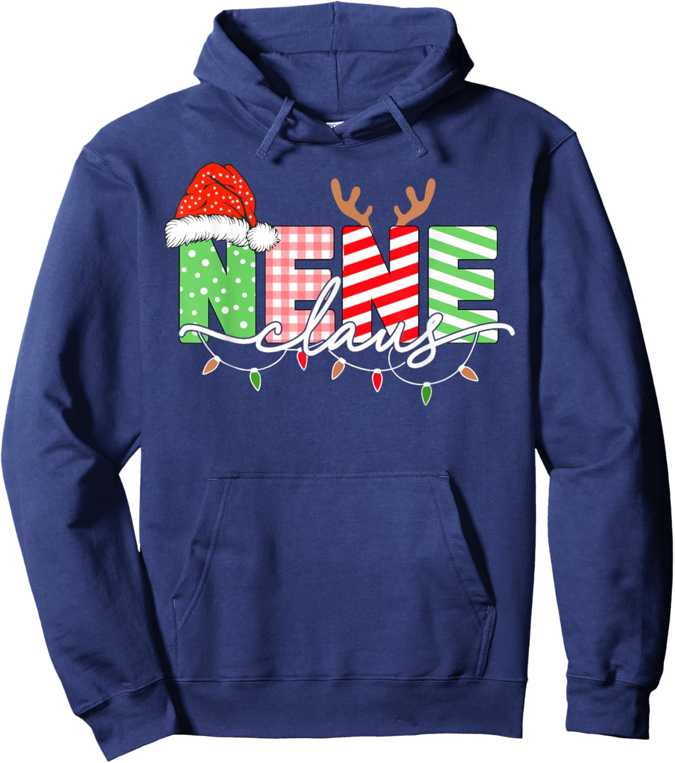 Nene Claus Christmas Lights Santa Hat Family Matching Hoodie - Hoodie | Navy