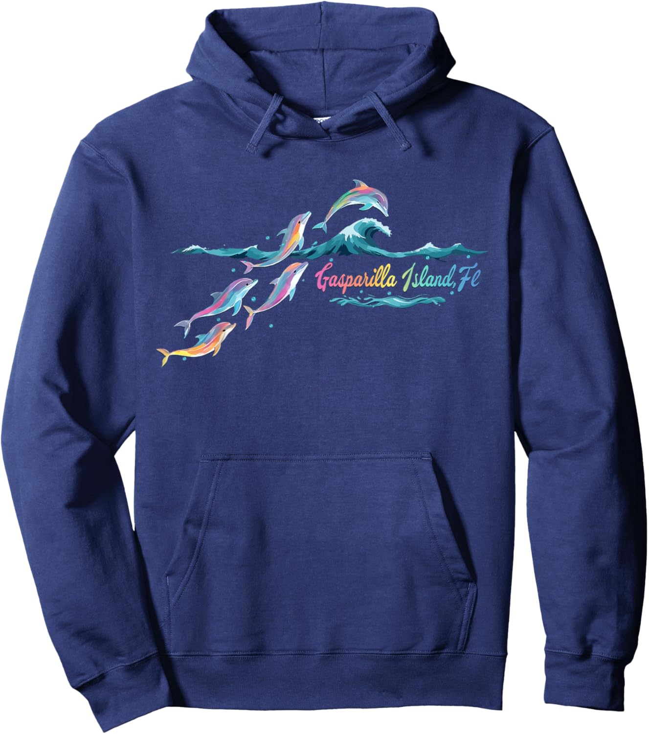 Gasparilla Island Florida Colorful Dolphin Lover Beach Hoodie - Hoodie | Navy