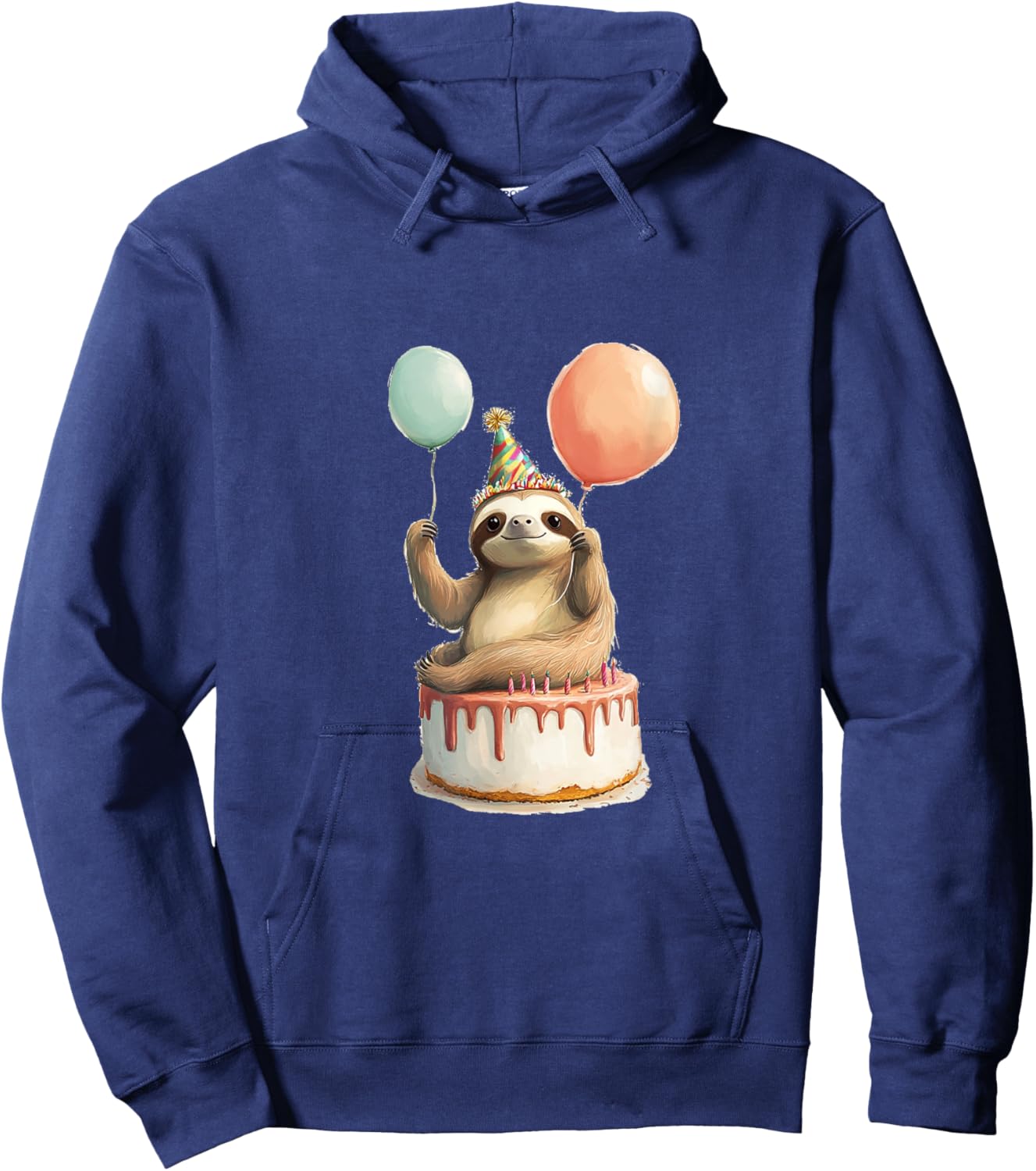 Sloth Happy Birthday Balloon Party Cake Hoodie - Hoodie | Navy