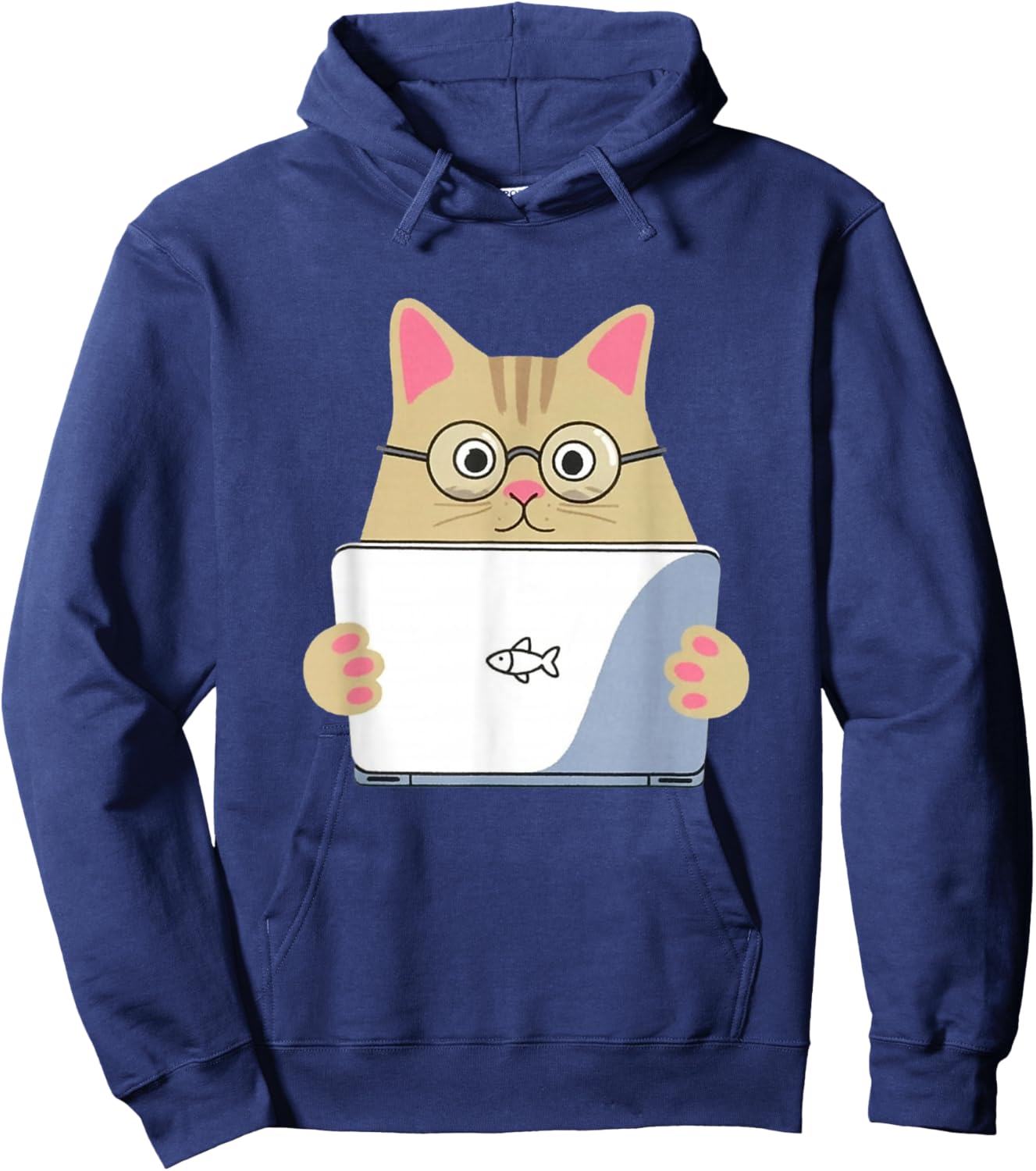 Cute Cat Laptop Funny Tech Kitty Graphic for Cat Lovers Hoodie - Hoodie | Navy