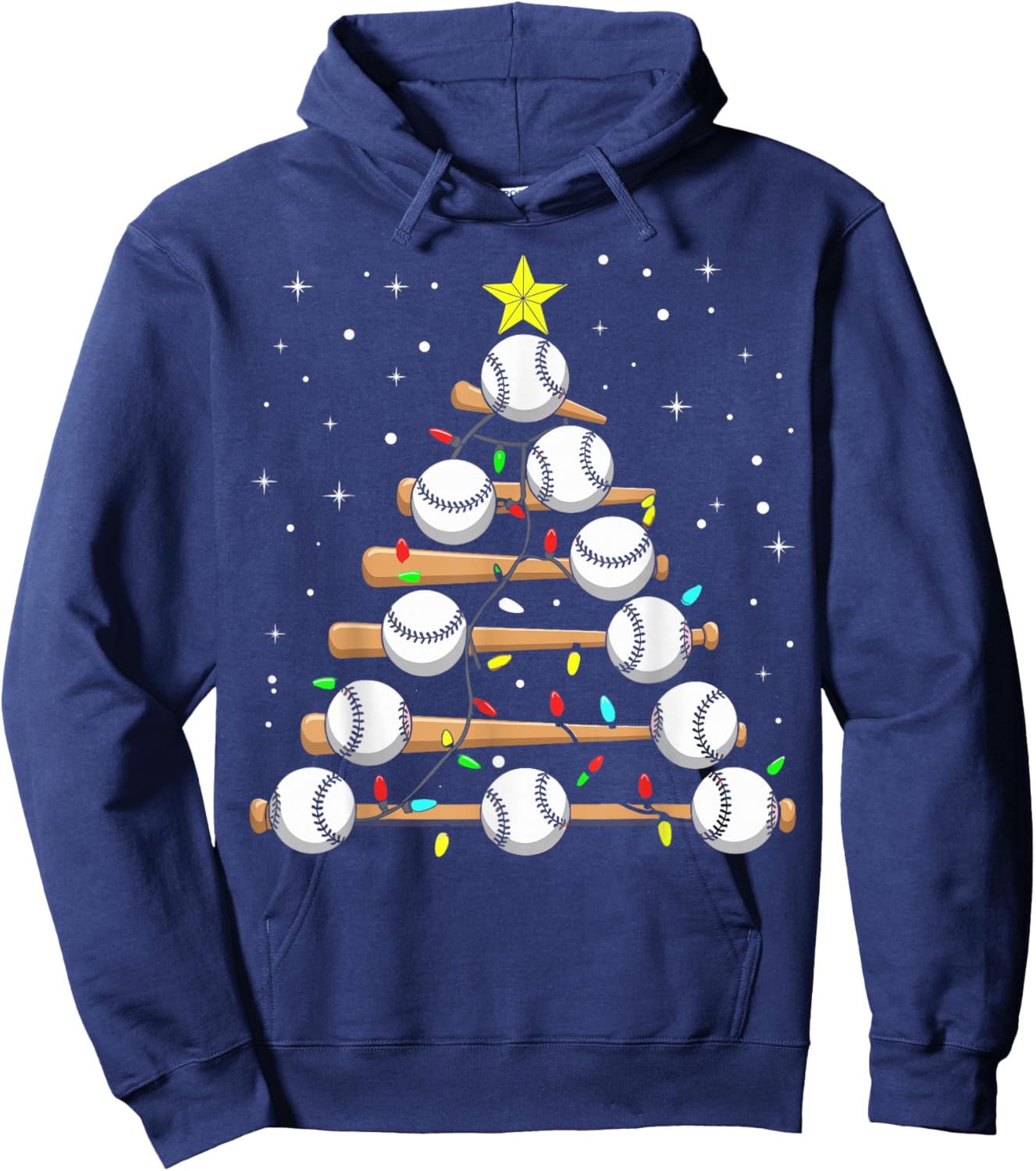 Funny Baseball Player Xmas Baseball Christmas Tree Hoodie - Hoodie | Navy
