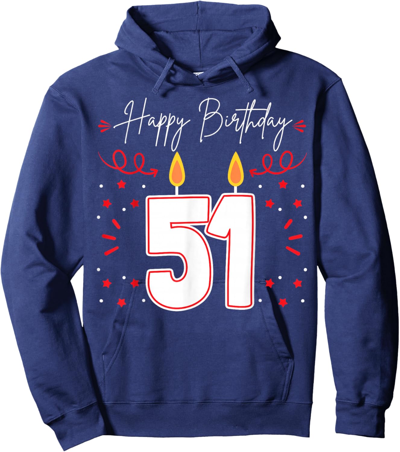 Candle 51 Birthday Party Decoration Wishes Candlelight Cake Hoodie - Hoodie | Navy
