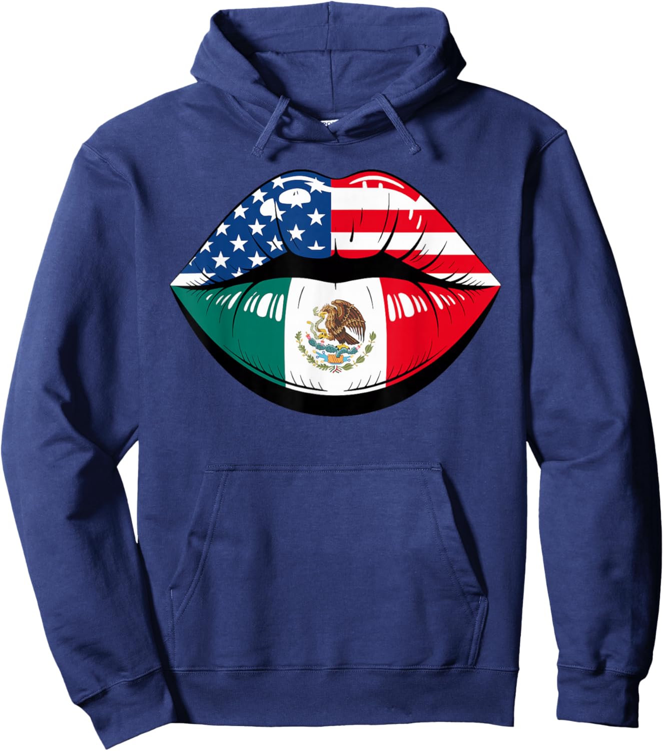 Lips Half American Mexican Roots Mexico USA America Hoodie - Hoodie | Navy