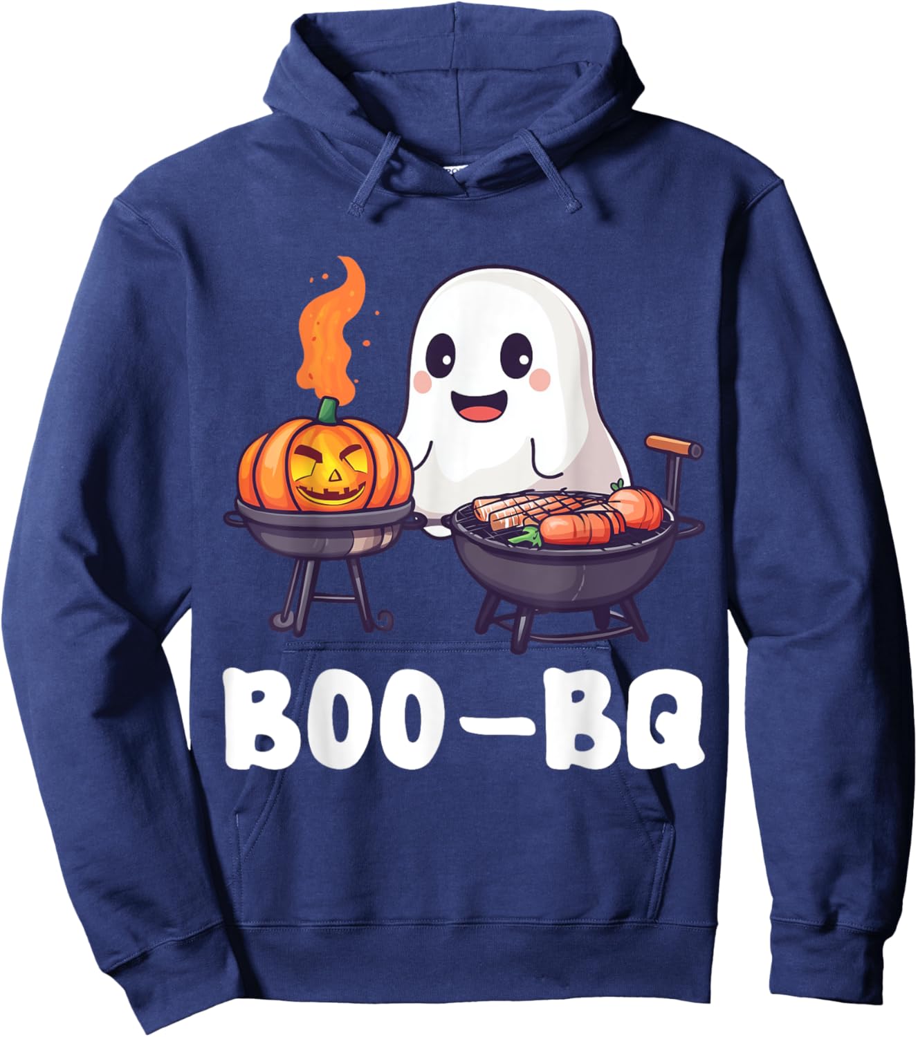 Fun BBQ Barbecue Boo Ghost Halloween Matching Costume Boo-BQ Hoodie - Hoodie | Navy