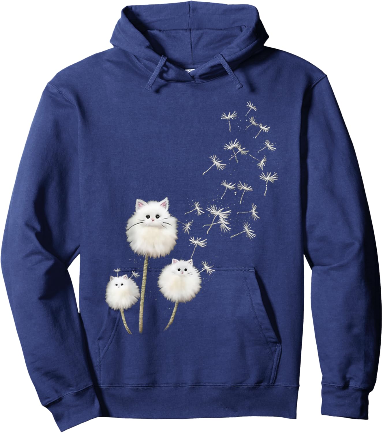 Women's just Breathe Fuzzy cat & Dandelion Cozy Hoodie - Hoodie | Navy