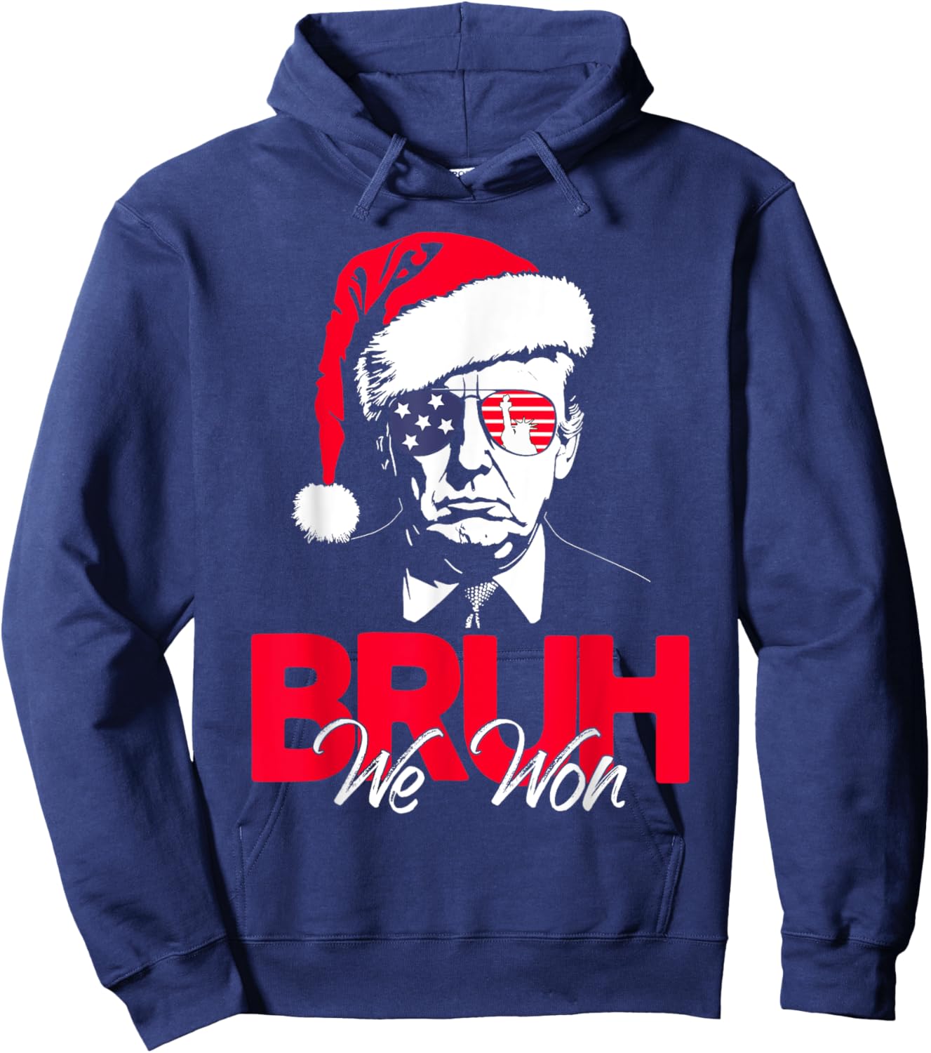 Bruh We Won Funny Christmas Santa Hat Trump 47 USA President Hoodie - Hoodie | Navy