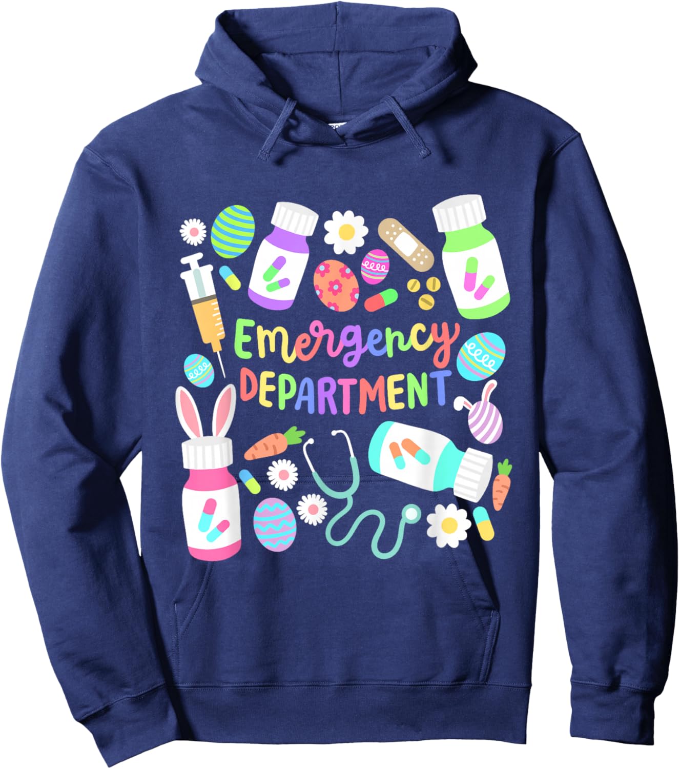 Easter Nurse Emergency Department Groovy ER Nurses Bunny Hoodie - Hoodie | Navy