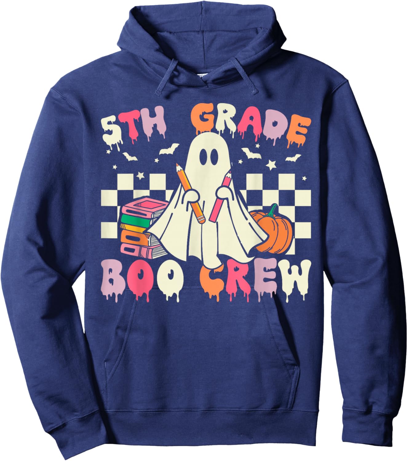 5th Grade Boo Crew Retro Ghost Halloween Teacher Student Hoodie - Hoodie | Navy