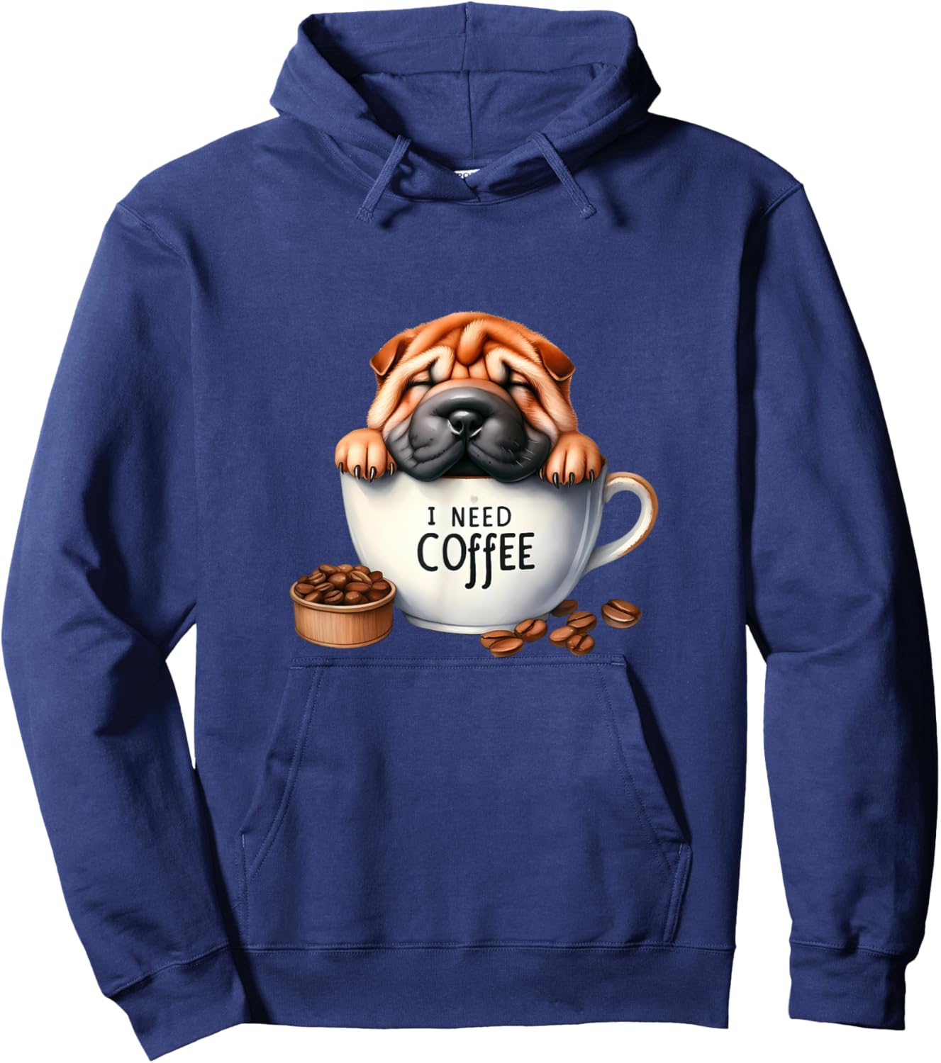 Shar Pei Wrinkly Pup Coffee Vibes Caffeine Hoodie - Hoodie | Navy