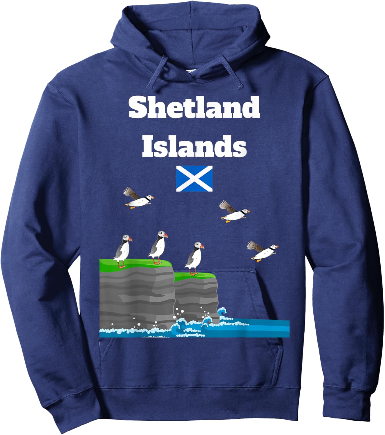 Shetland Islands Puffin Colony on Sea Cliffs Scottish trip Hoodie - Hoodie | Navy