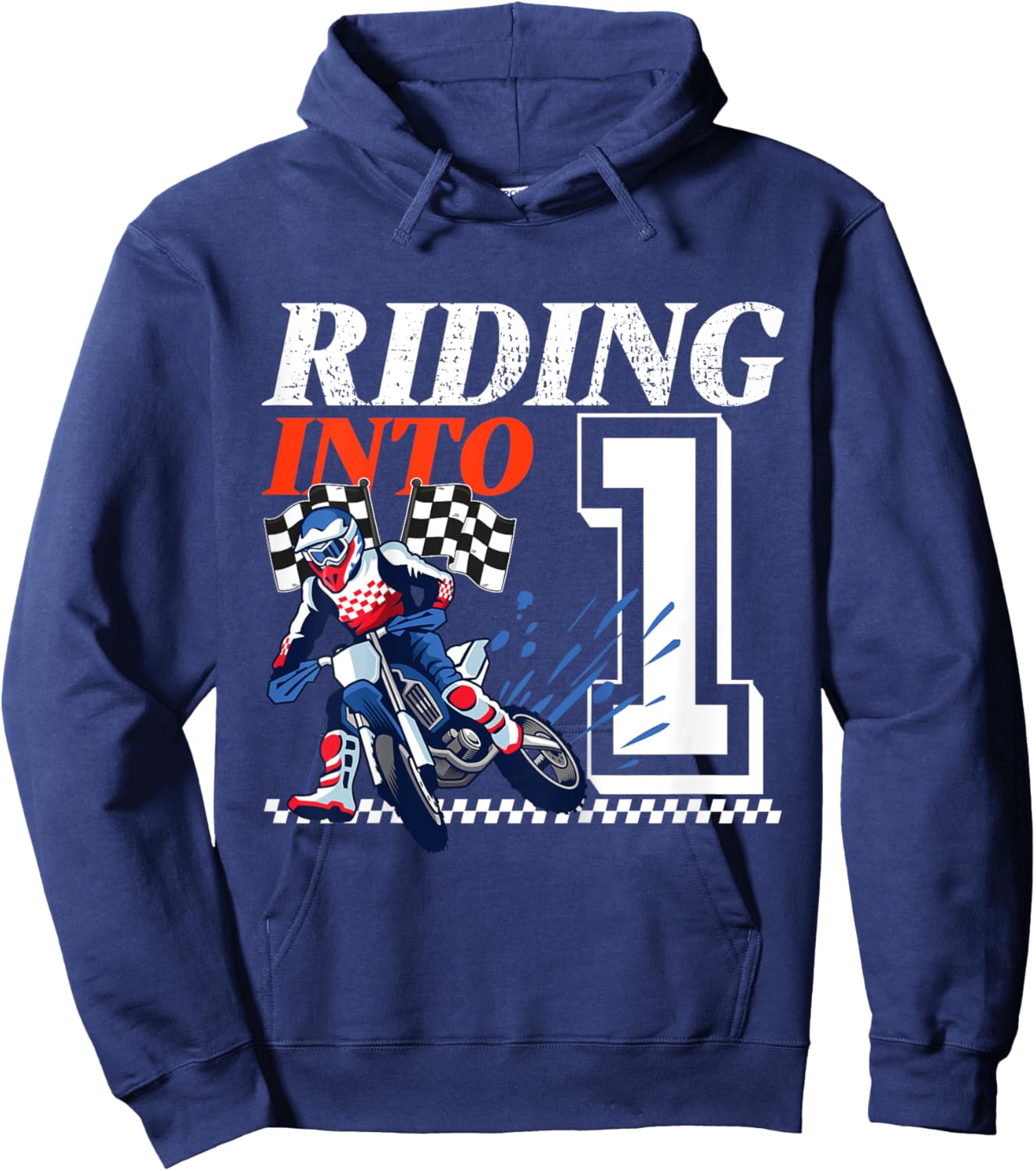 Kids Dirt Bike Riding into 1 Year Motocross 1st Birthday Party Hoodie - Hoodie | Navy