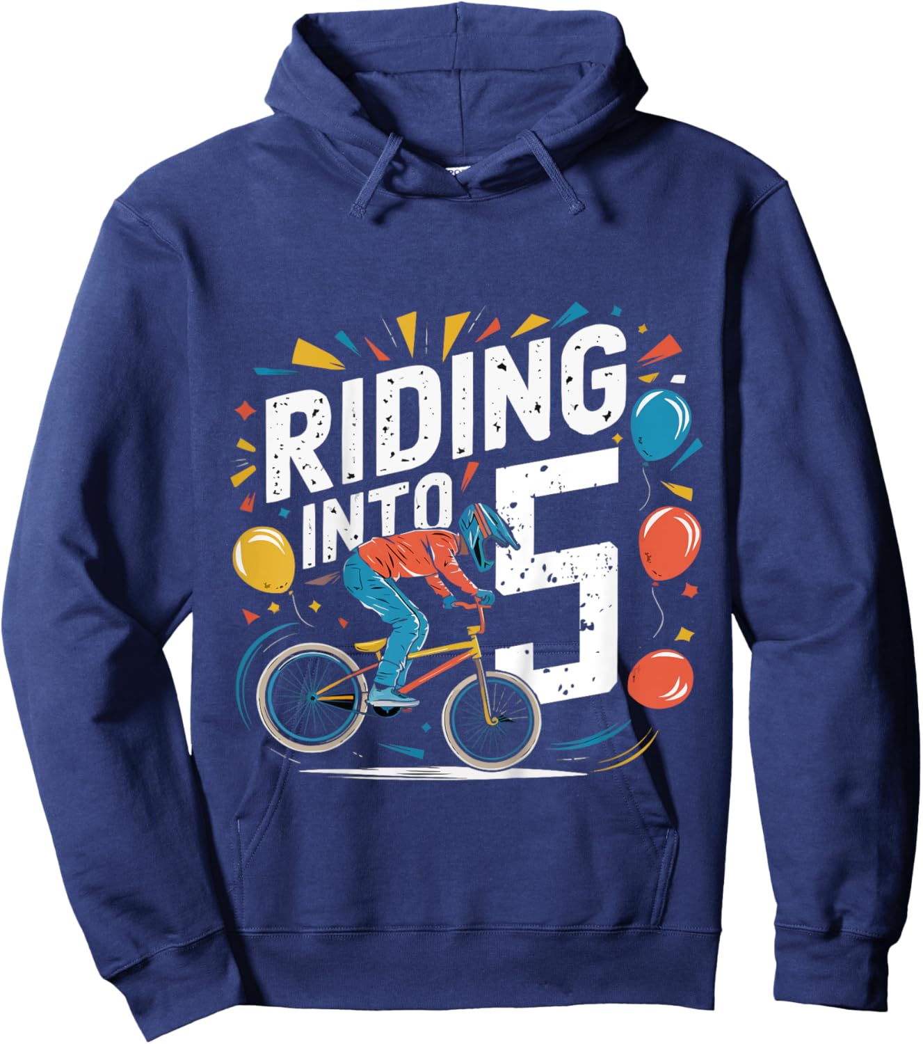 Kids Funny 5 Year 5th Birthday Old Three BMX Bike racing bicycle Hoodie - Hoodie | Navy