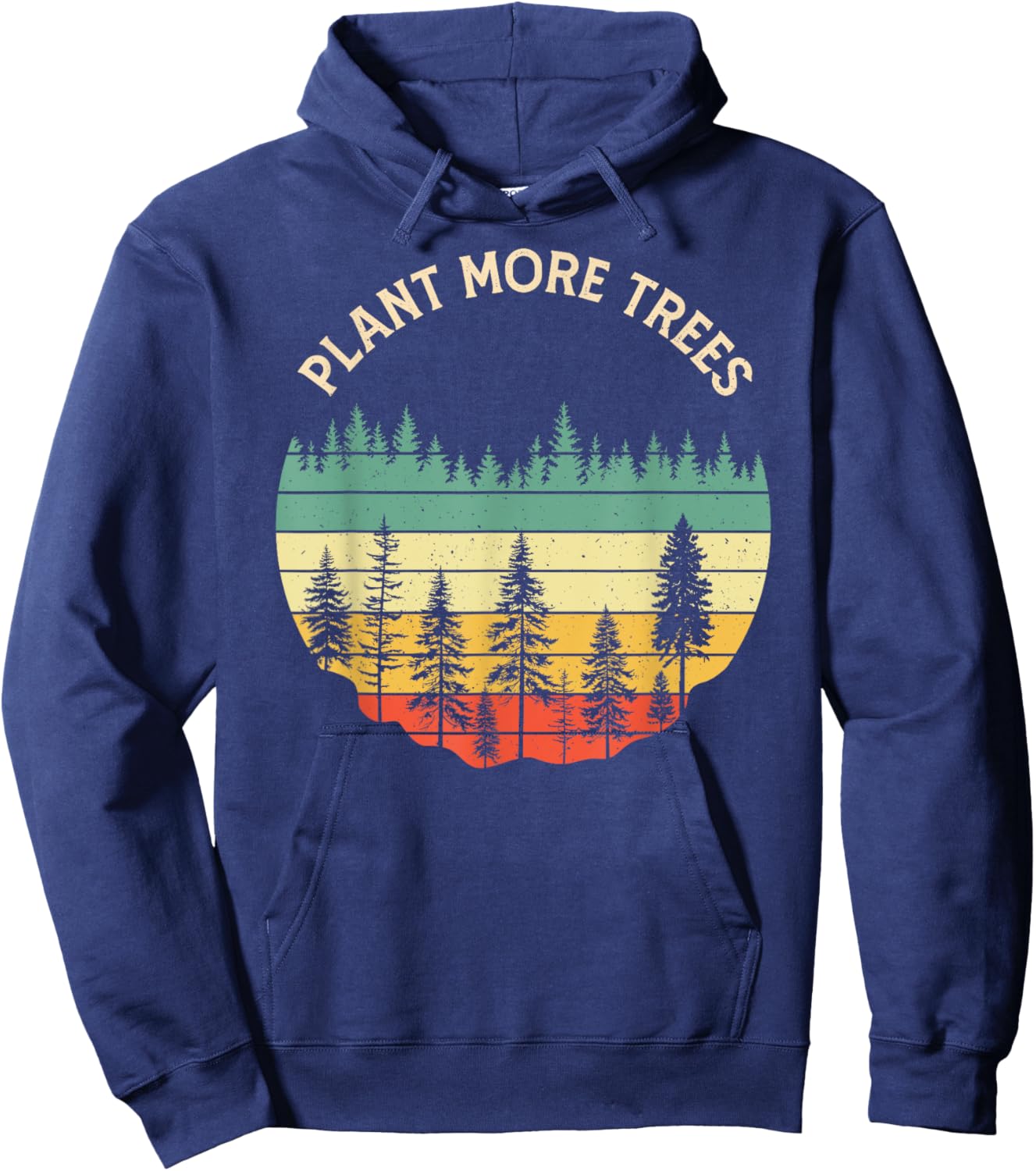 Vintage Retro Style 80s Happy Pine Trees Plant more trees Hoodie - Hoodie | Navy