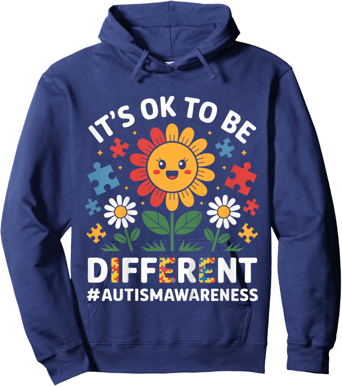 Kids It's OK To Be Different Sunflower Autism Awareness Girls Hoodie - Hoodie | Navy