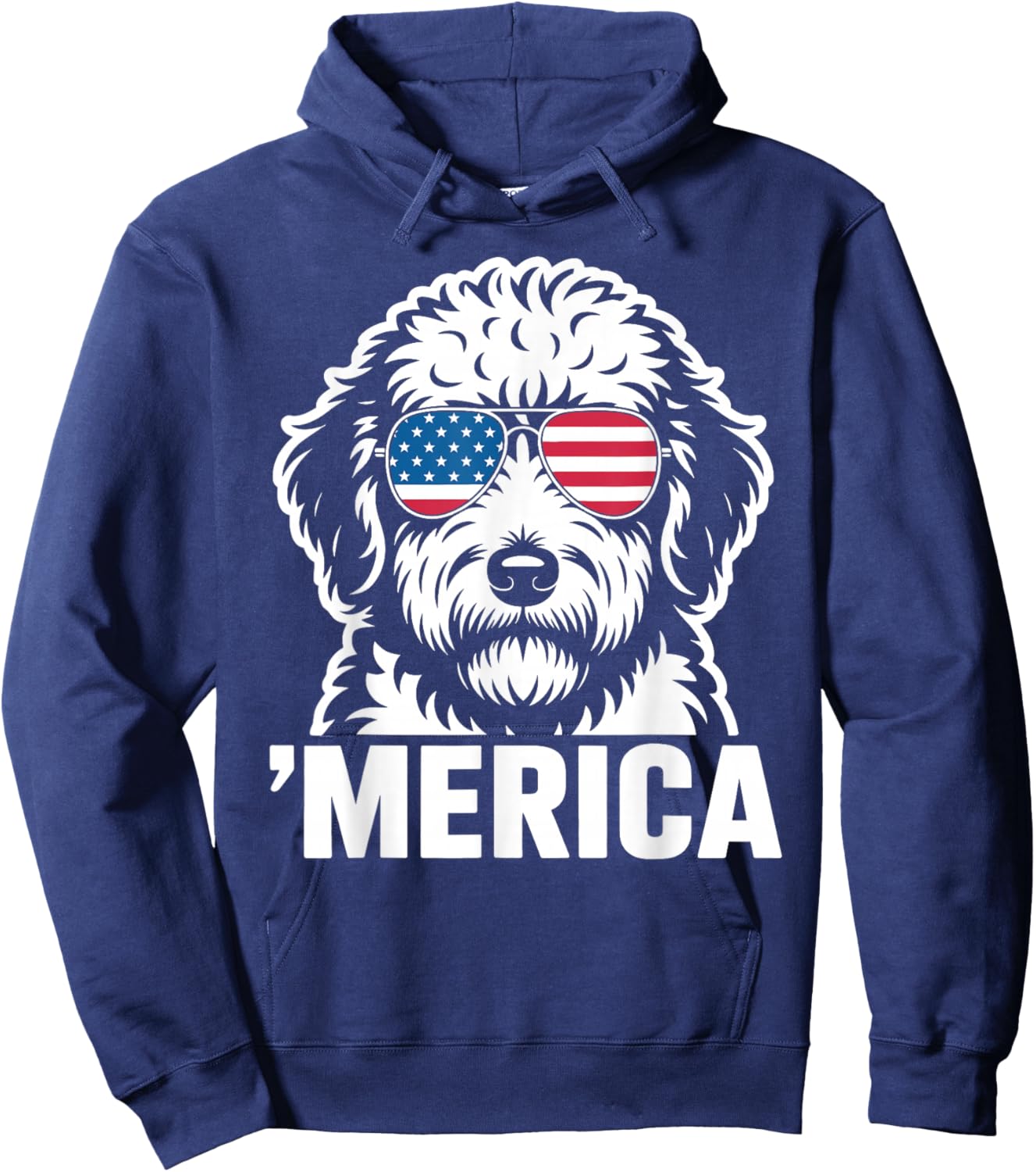 Patriotic USA American Flag 4th of July Sheepadoodle Hoodie - Hoodie | Navy