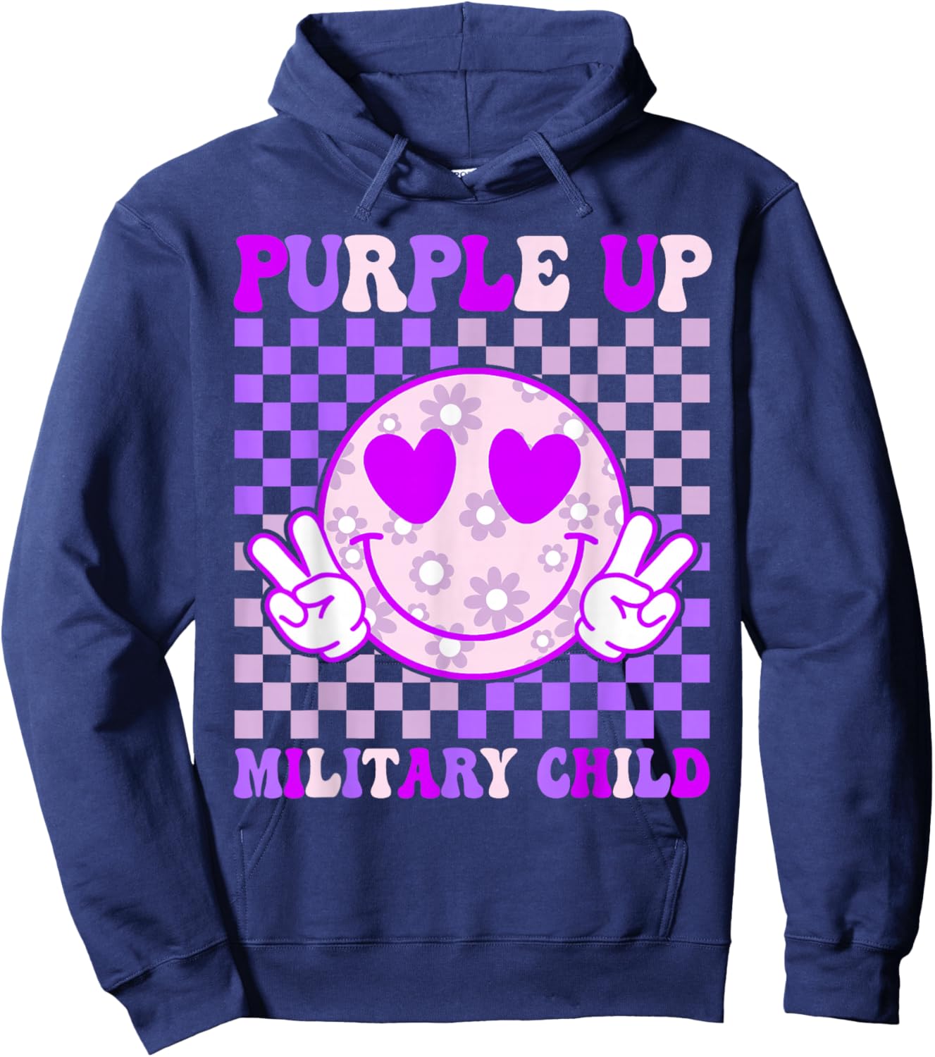 Groovy Purple Up For Military Kids Military Child Month Hoodie - Hoodie | Navy