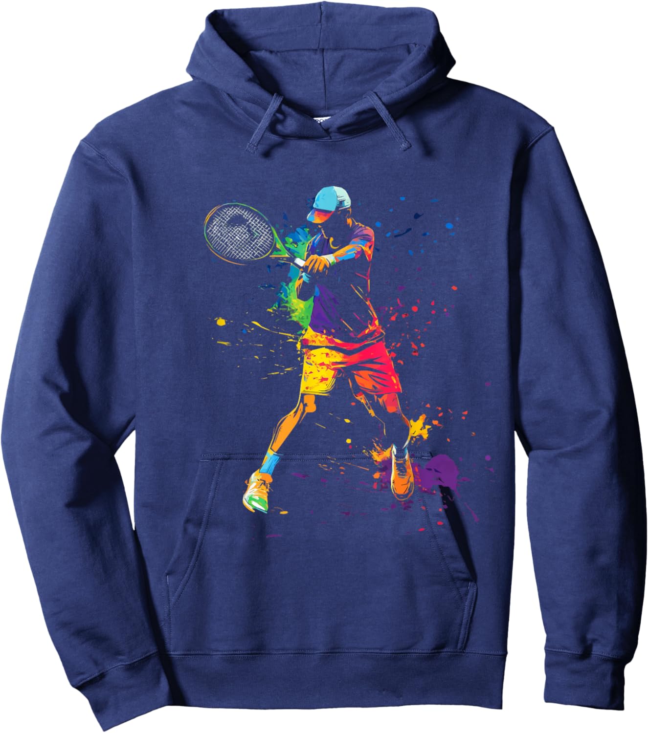 Tennis Player Splash Art Topspin Turn-Up Tennis Man Hoodie - Hoodie | Navy